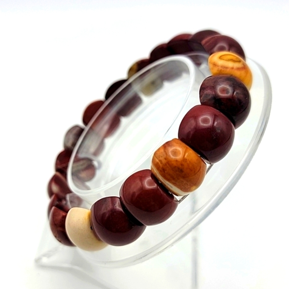 34g Mookaite Natural Gemstone 7" Stretch Varicolored 14mm 8mm Beaded Bracelet